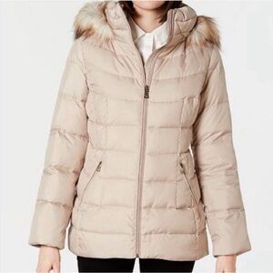 Calvin Klein Tan Beige Full Front Zip Puffer Hoodie Jacket